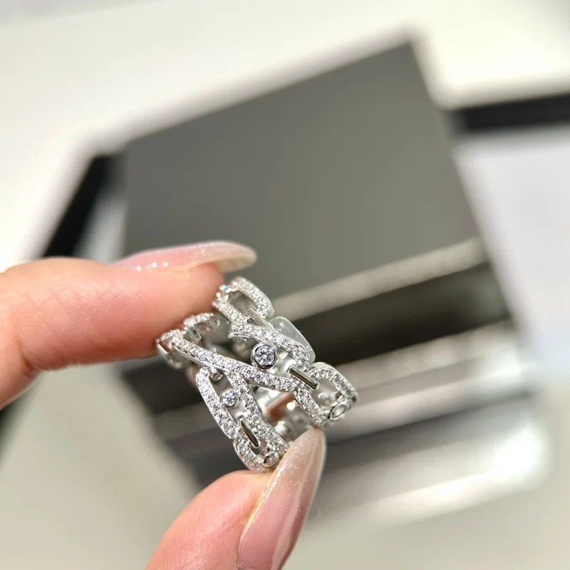 فضي استرليني 925 صلب، ألماس فردي، نسخة عالية من الماس الكامل، أناقة فاخرة خفيفة، شخصية رين فائقة اللمعان