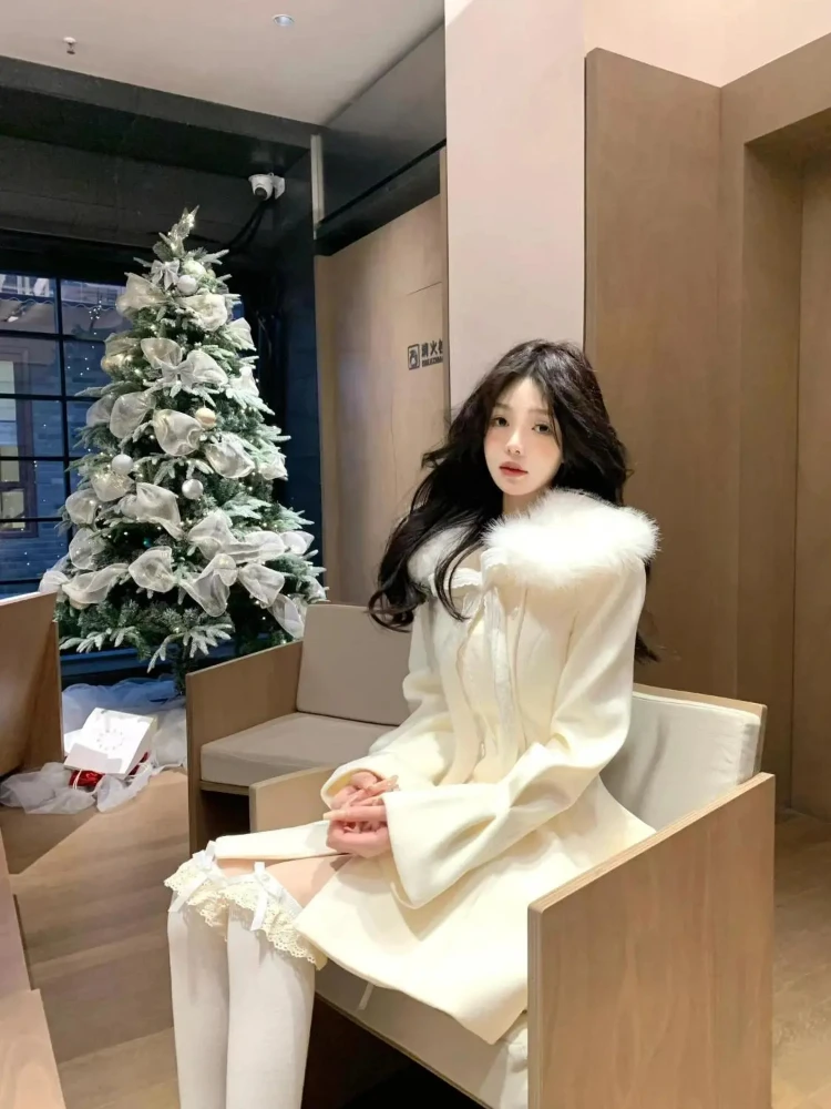 Kerst Lolita Kawaii Lange Mouw Lange Mix Vrouwen Casual Pure Kleur Jas Zoete Anime Knop Patchwork Strikken 2025, Herfst