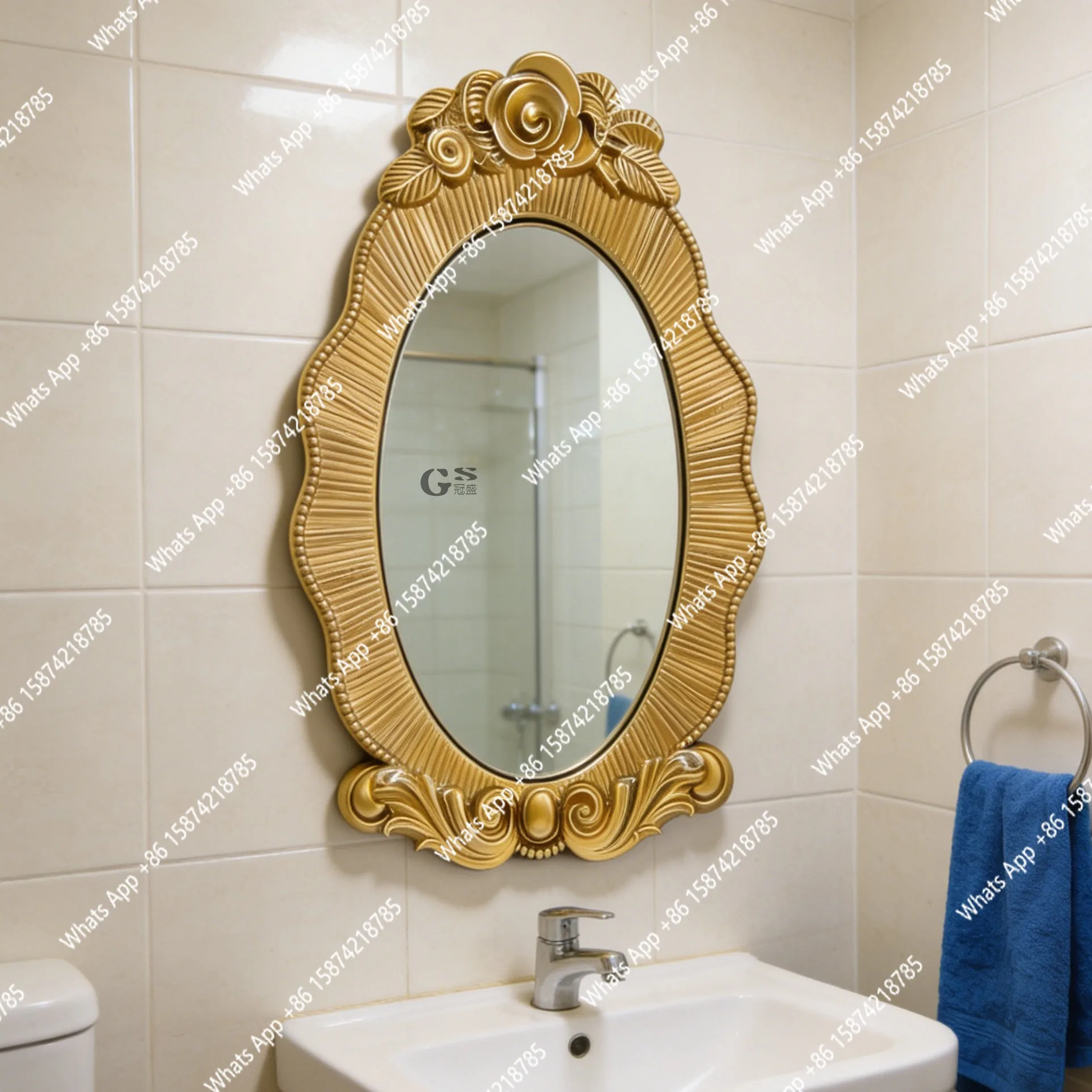 French vintage carved bathroom mirror wall hanging special-shaped bathroom mirror American bedroom dresser desktop makeup mirror