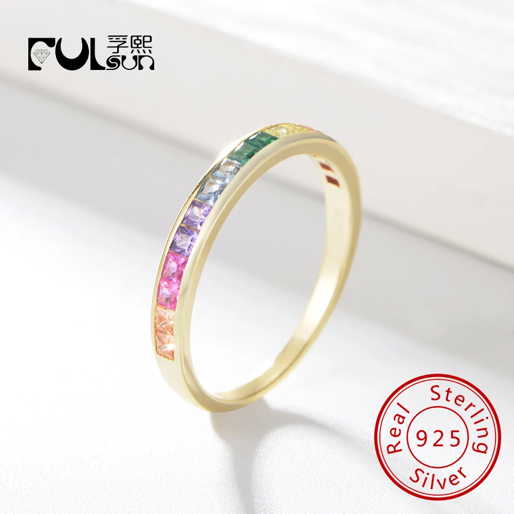 

Юбилейные украшения, кольцо Eternity Band, Радуга, позолота 14 карат, стерлинговое серебро 925 пробы, кубический цирконий, модное покрытие, разные цвета