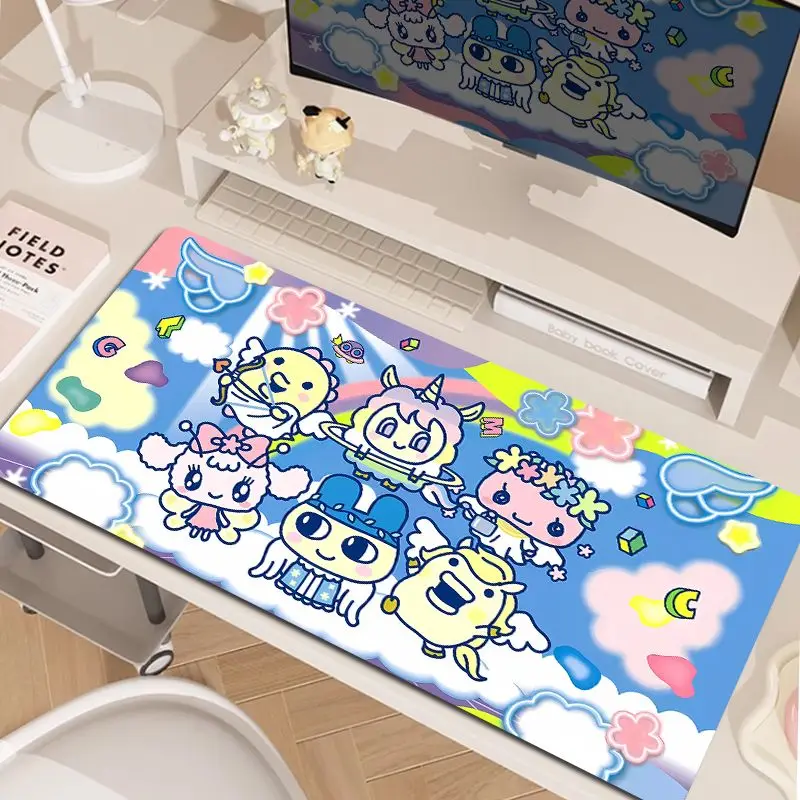 

90s Tamagotchi PU Leather Mouse Pad Extra Large Retro Japanese Design Cartoon Cute , Waterproof Keyboard Mat for Office Computer
