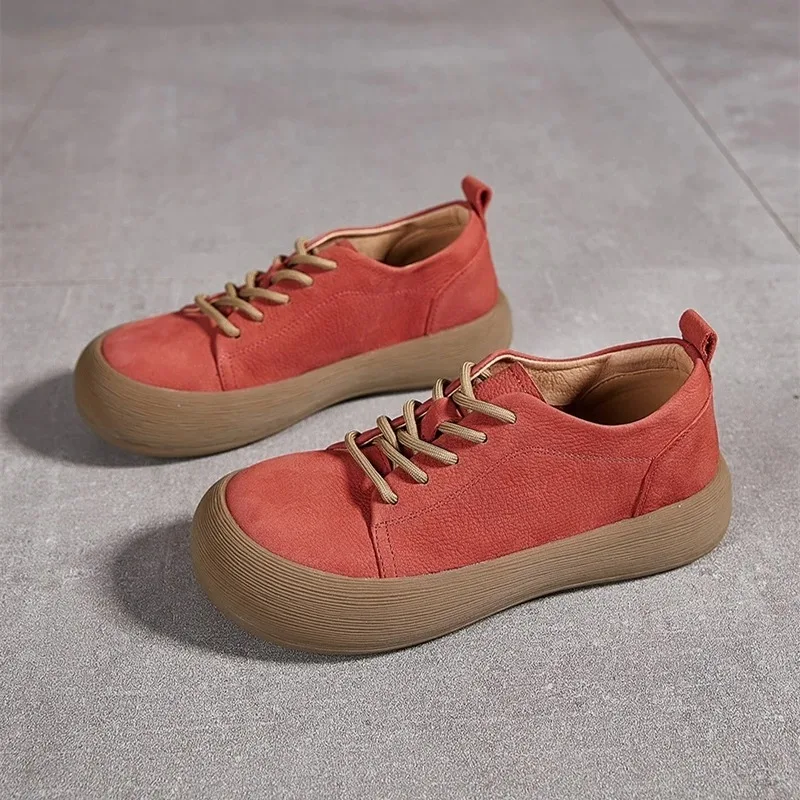 

Luxury Women Genuine Leather Shoes Retro Round Head Casual Shoes for Woman Exquisite Chunky Sneaker Designer Shoes Zapatos Mujer