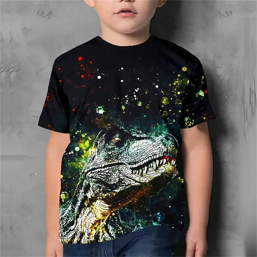 

Children Clothes Boys 3D Black Dinosaur Printed T Shirt for Girls O-Neck Short Sleeve Fashion Cartoon Animals Summer Tee Shirts