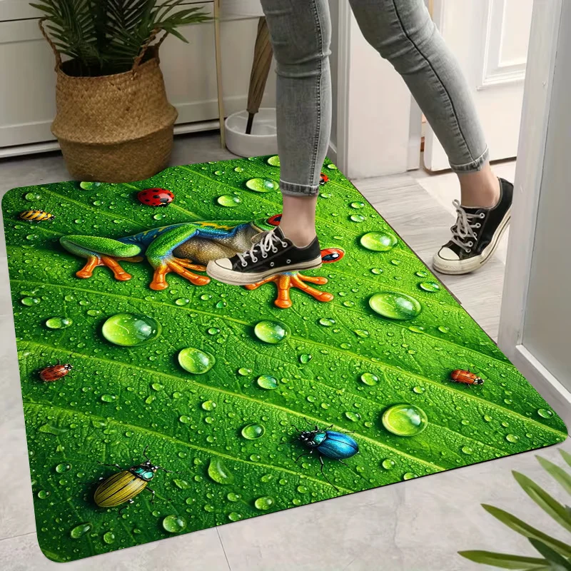 1pc, 2D Flat Printing, Green Frog Beetle Welcome Mat, Colorful Non-Slip, Machine Washable Polyester Carpet, Suitable for Home