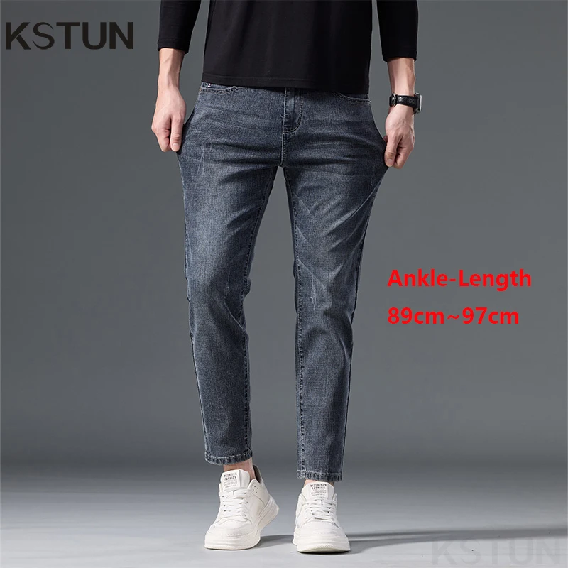 

KSTUN Slim Fit Джинсы для мужчин Брюки до щиколотки Мужские джинсовые брюки Ретро Синие эластичные повседневные мужские джинсы Мужская одежда Студенты