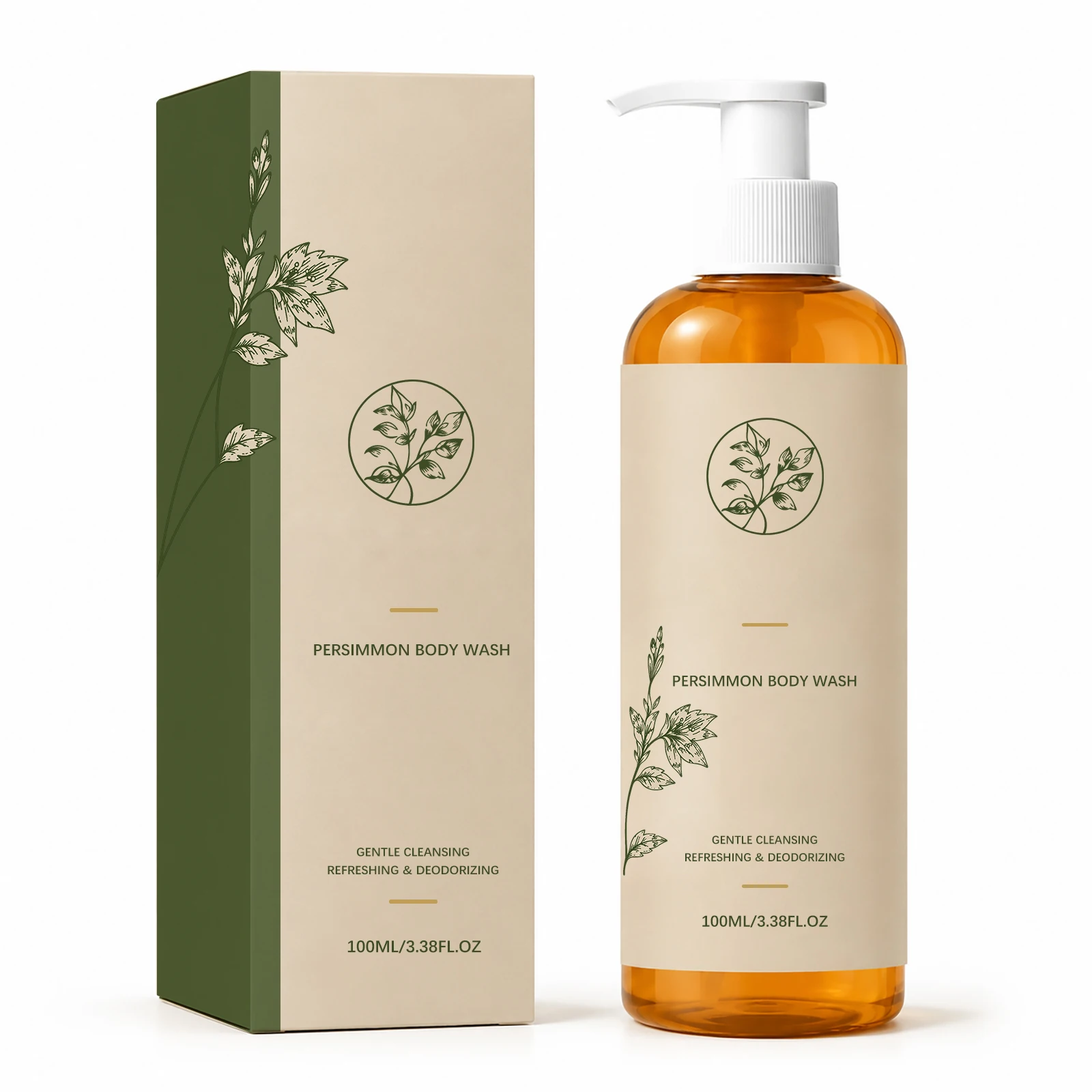 Persimmon Body Wash, Purifying and Caring Whole Body Skin, Cleansing and Rejuvenating Foam, Dense Moisturizing Body Wash