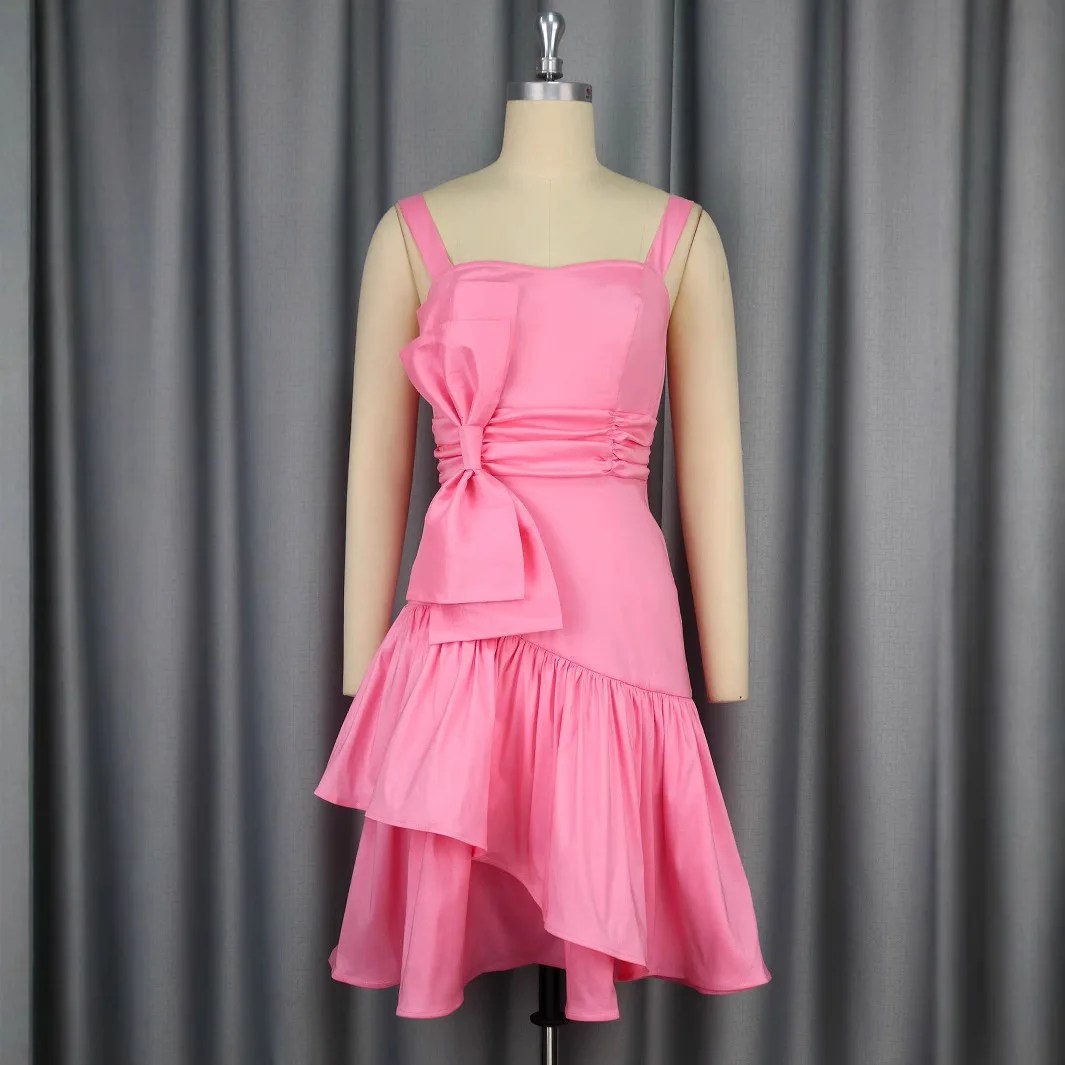 High Waist Dresses New Sexy Bow Strap Dress Pink A-line Slim Elegant Bow Tie Formal Occasion Party Banquet Dresses 2025 New