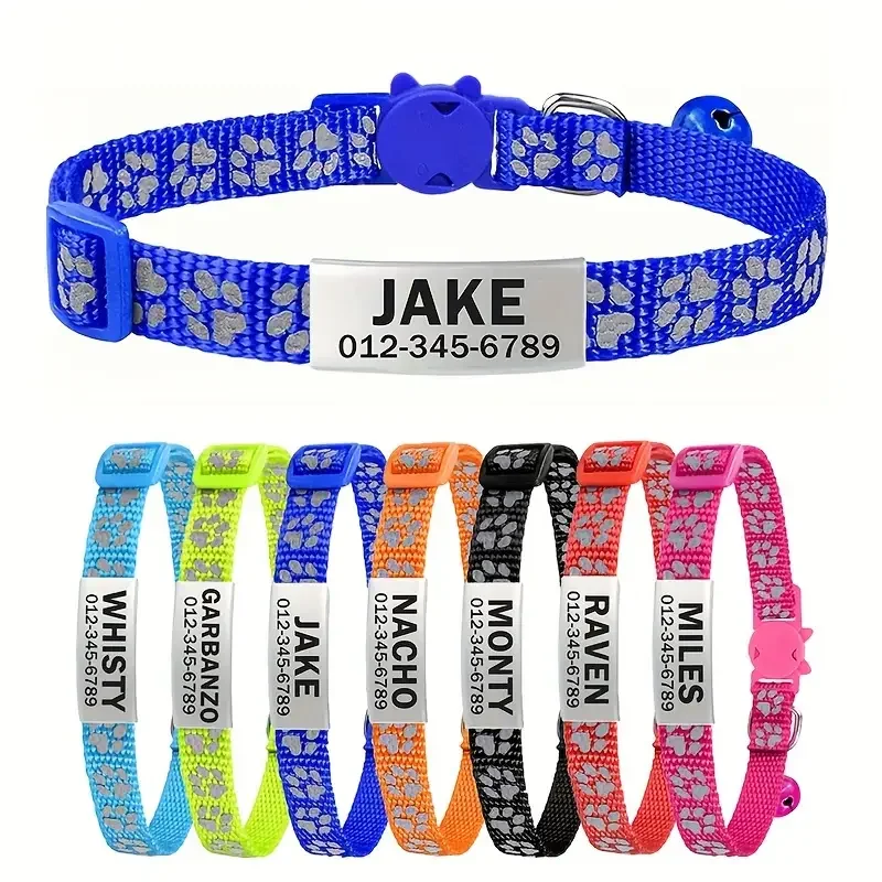 Collier pour chat gravé Anti-perte avec cloche, étiquette d'identification de nom personnalisée, accessoire de produits pour animaux de compagnie personnalisés
