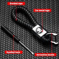 3D Metal PU Leather Braided Rope Keychain Keyring Rings For Skoda Octavia Rapid Kodiaq Fabia Karoq Superb Scala Superb A 5 A 7