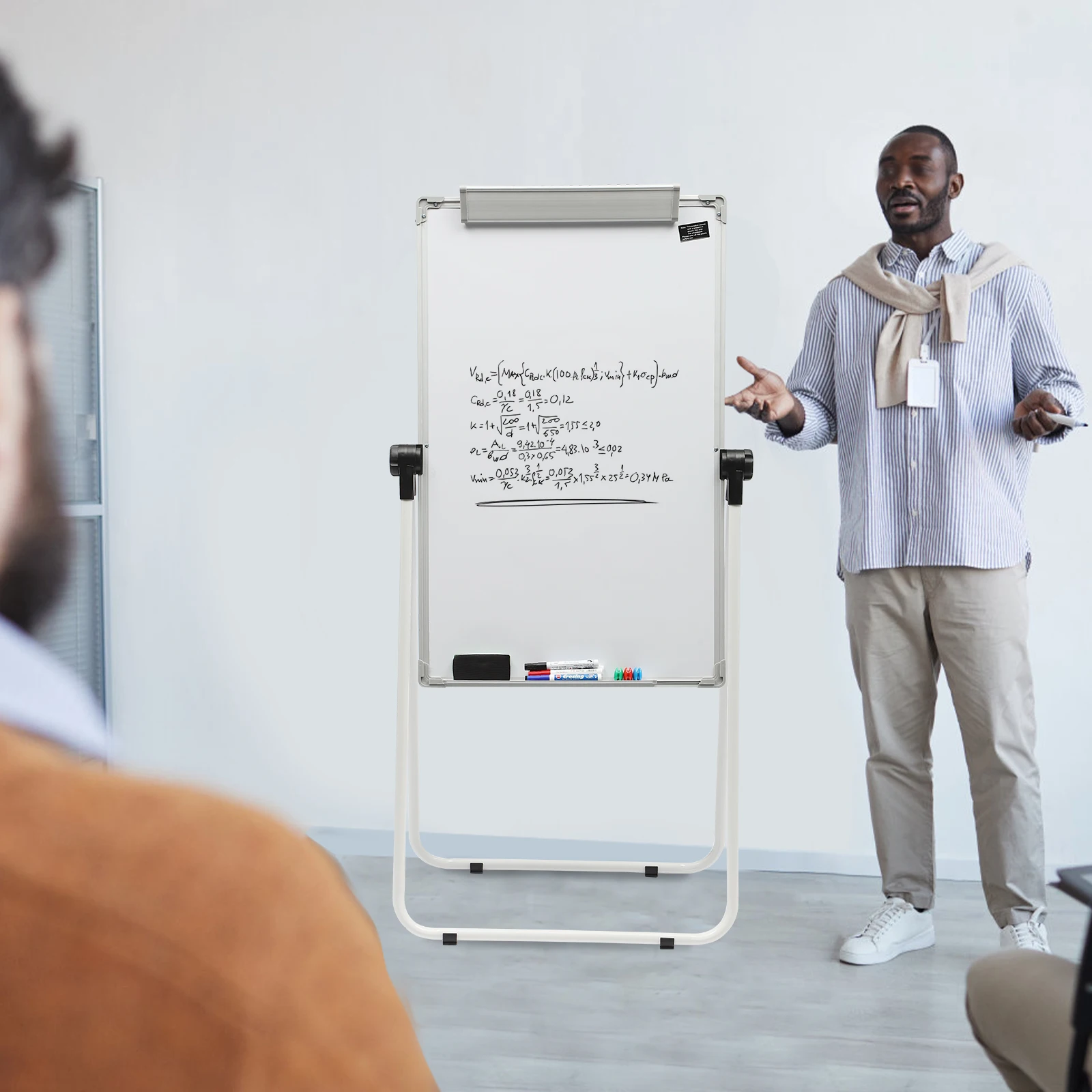 White Board, Double-Sided, 24" x 36", Aluminum Frame, 360° Rotatable, Foldable, with Markers, Eraser, and Magnets