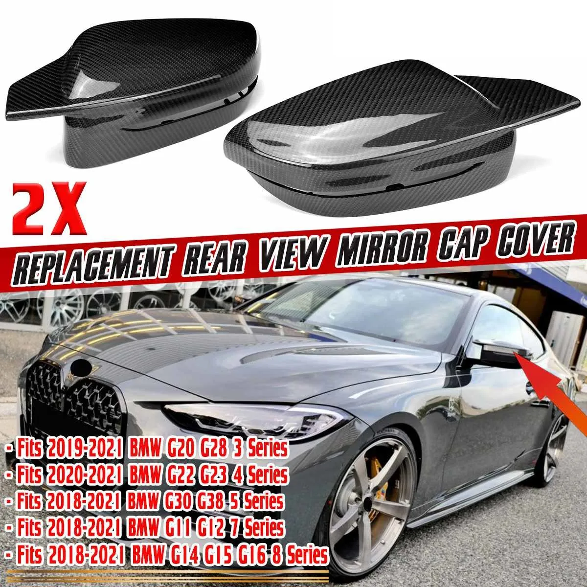 

Pair Car Side Rearview Mirror Cover Cap Mirror Shell Case Trim For BMW G15 G16 G20 G22 G23 G28 G30 G38 2019-2021 G11 G12 G14