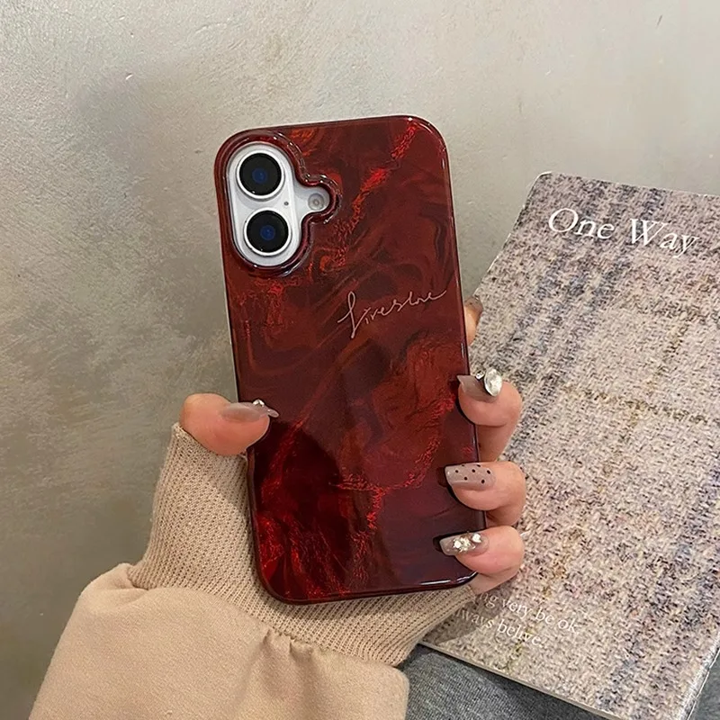 Perforated vortex shell with red gradient blending, phone case with bell and leather strap for iPhone 11 12 13 14 15 16 pro max