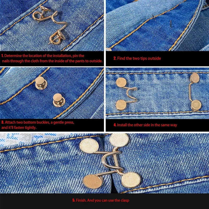 1/4Set Nail-free Metal Jeans Button Snaps Detachable Pants Clips Buttons Pins DIY Waist Tightener Clothing Buckles Sewing Tools