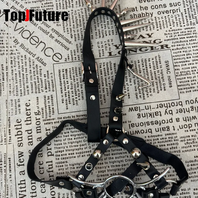 Streetwear Y2k Girl Women Men Gothic Lolita Cosplay Harajuku Punk Steampunk Cross Hairbands Facial decoration rivet Spike Mask view 6