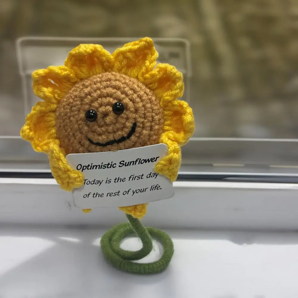 Knitted Sunflower Design Handwoven Ornament Handwoven Cartoon Sunflower Decoration Adorable Ornament for Emotional Support Funny