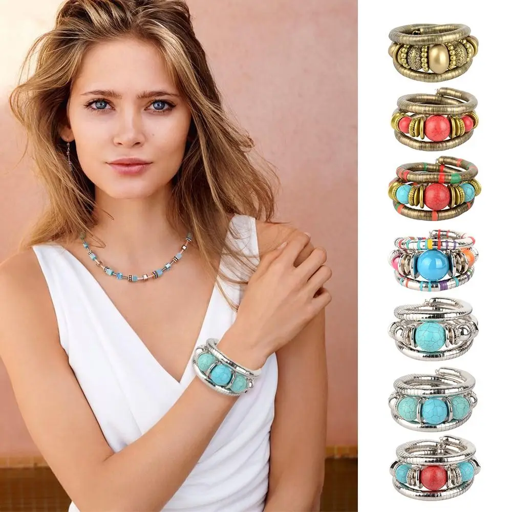 Paduan Gelang Ular Warna Emas Susun Multi Layer Gelang Warna Perak Punk Tiga Lapisan Gelang Perhiasan Aksesoris