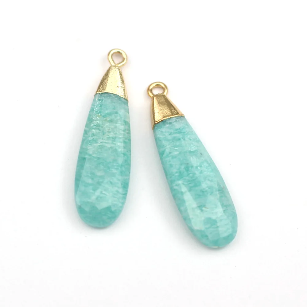 4pcs DIY Jewelry Accessories Faceted Drops Natural Blue Amazonite Quartz Stone Pendant Teardrop Charms for Earrings Necklace
