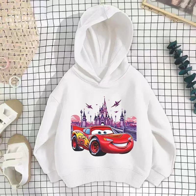 Pixar Cars Hooded Sweatshirt Kids Cartoon Lightning McQueen Children Long Sleeve T Shirt Baby Boys Clothes Girl Hoodies Top Tees