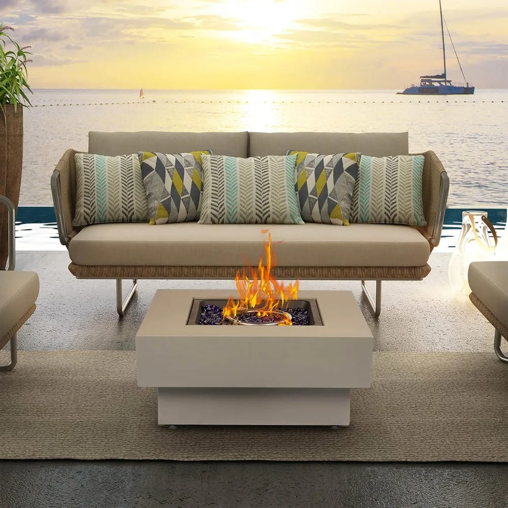 

Propane Fire Pit Table, 33-inch 50,000 BTU Outdoor Gas Fireplace for Patio, Square Low Profile Fire Table w/Lid, Glass Rocks, Ra