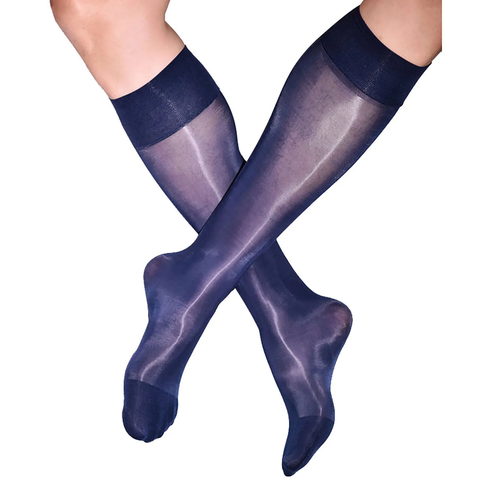 1 Pair Mens Glossy Stockings Stretchy Over-the-Calf Socks See-Through Knee High Socks Nightclub Performance Costume Accessories