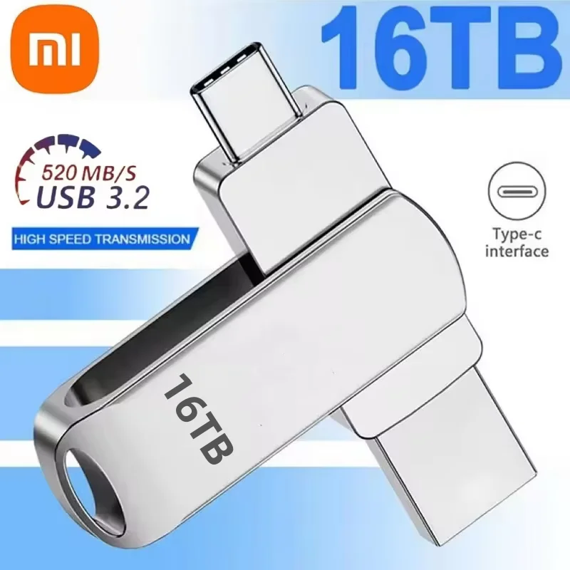 Xiaomi 16TB USB Flash Drive Waterproof High Speed Transfer Type-c 2-In-1 Interface Universal for Mobile Phone Computer New