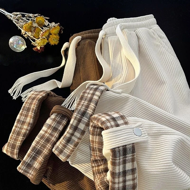 

Corduroy Wide Leg Pants Spring and Autumn Winter Velvet Sports Pants Loose Large Straight Leg Casual Pants for Men and