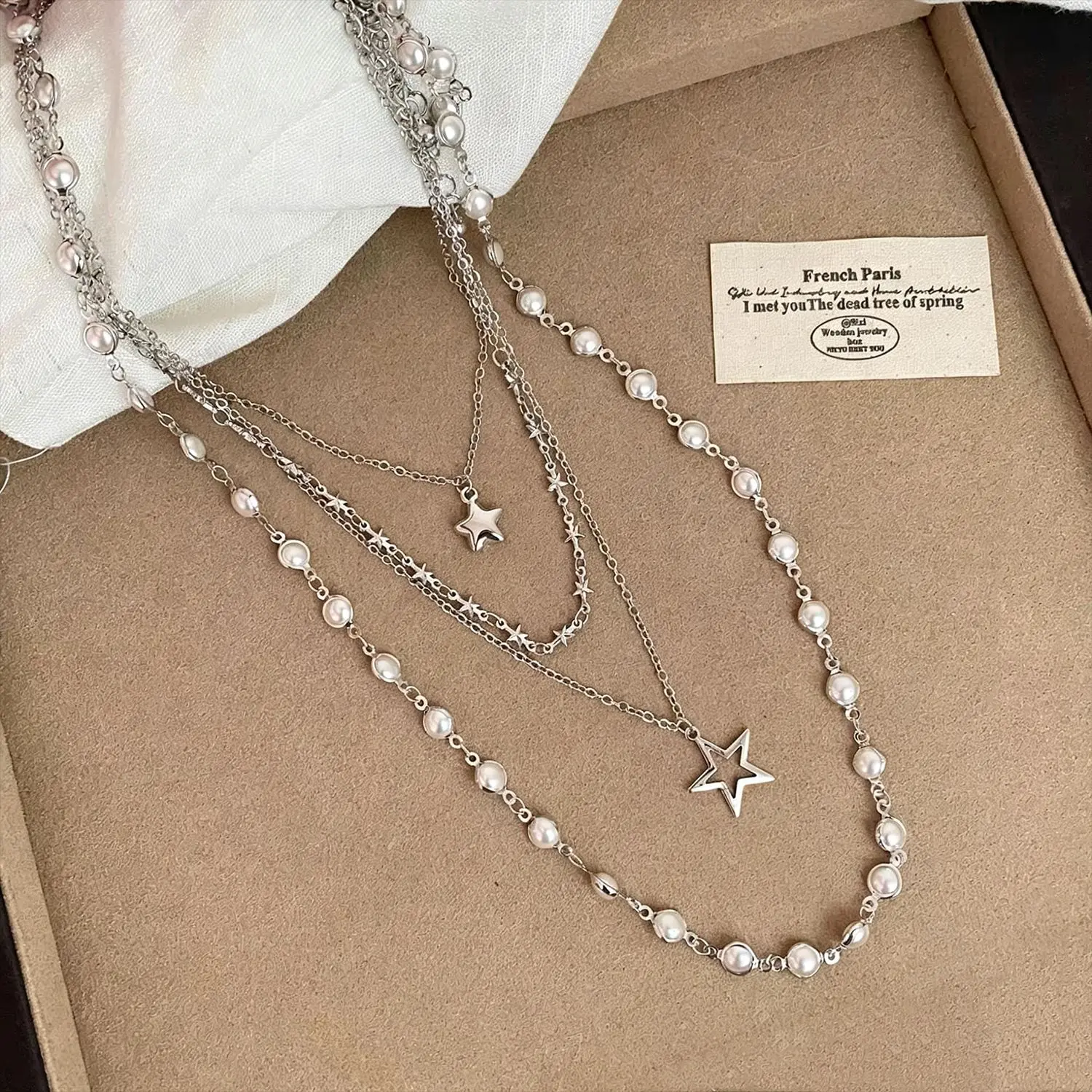 2026 New Trendy Personalized Star Pearl Vintage Multi Layer Bead Chain Necklace Set For Women Goth Y2K Jewelry Gift Accessories