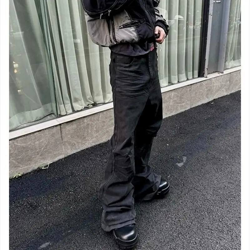 American High Street Vibe Micro Flared Denim Jeans Men Women Straight Leg Floor Length Trousers Trendy Straight Tube Jeans