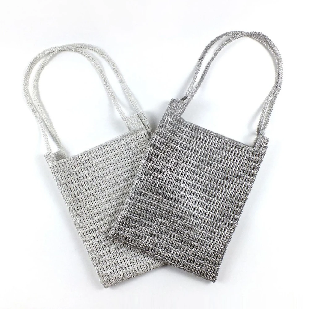 

Модные серебряные тканые сумки-тоут для женщин, полые вязаные крючком сумки, мини-мягкая сумка на плечо, вязаные дизайнерские сумки, женские кошельки, новинка