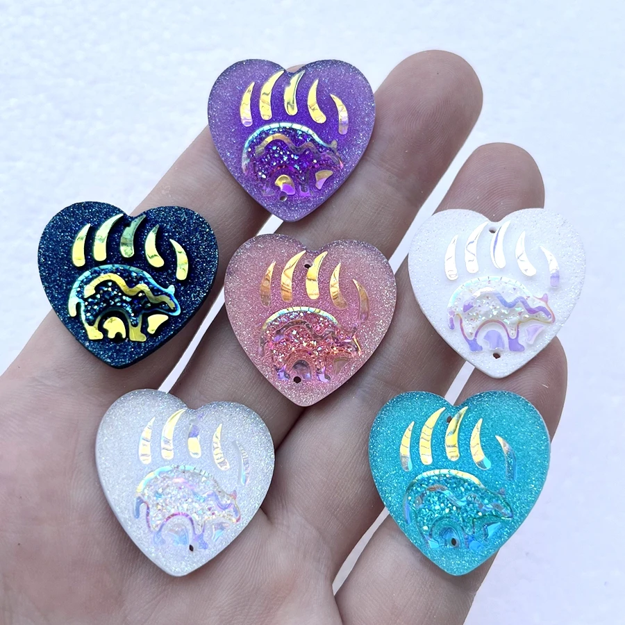 25mm AB Color Bear Claw Heart resin Sewing Rhinestone scrapbook diy Jewelry earrings decorative charm resin craft 10pcs/lot