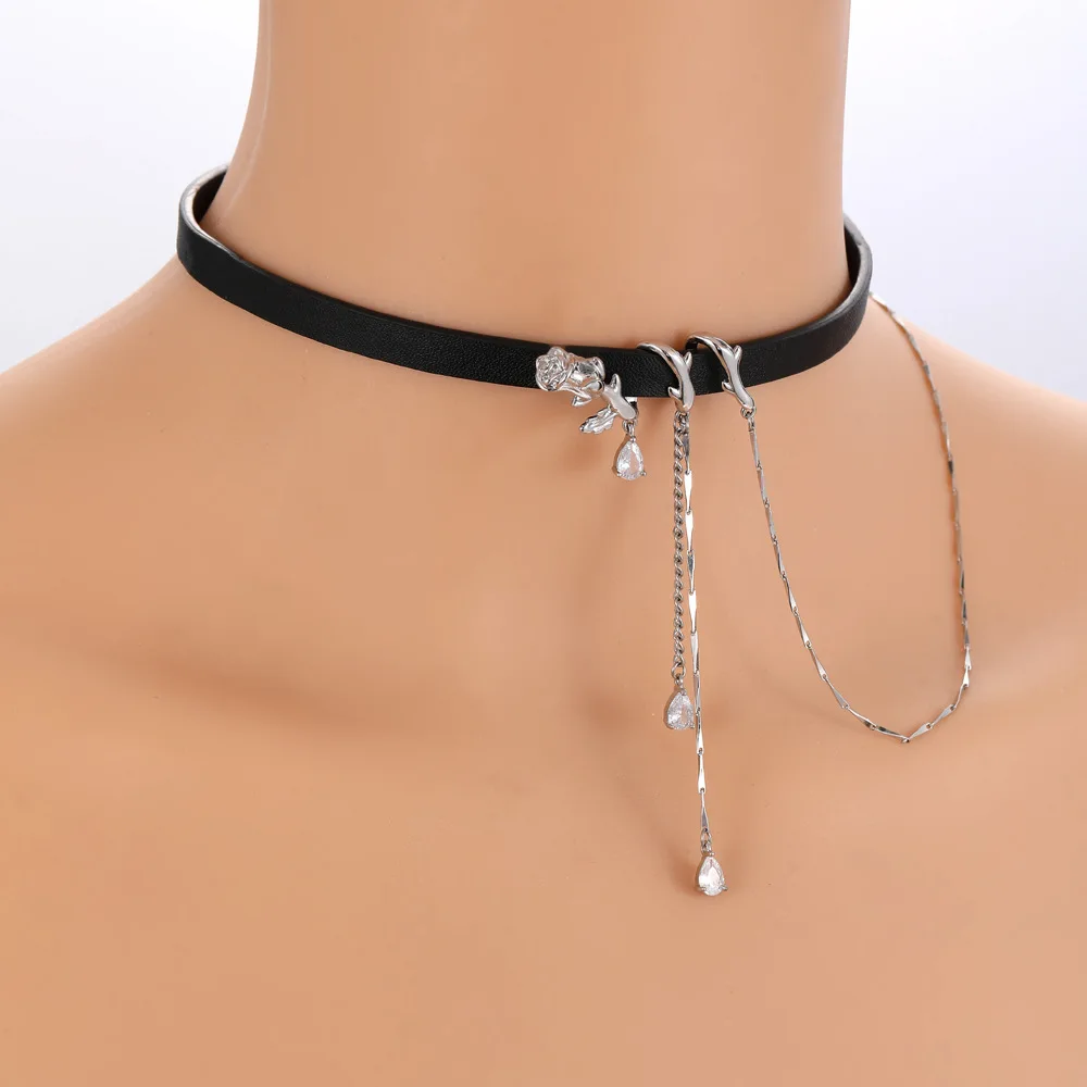 Новое ожерелье для горячей девушки KTV, ожерелье с шипами и розами, ожерелье с нишевым дизайном, женское ожерелье на ключице