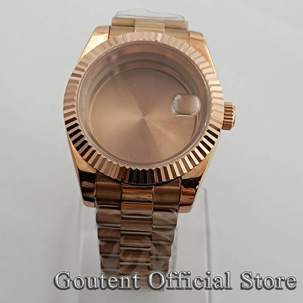 Goutent 36mm/40mm Rose Gold Watch Case President Strap Fit NH35 NH36 Miyota 8215/821A,DG2813 3804,ETA 2836 2824 PT5000 Movement