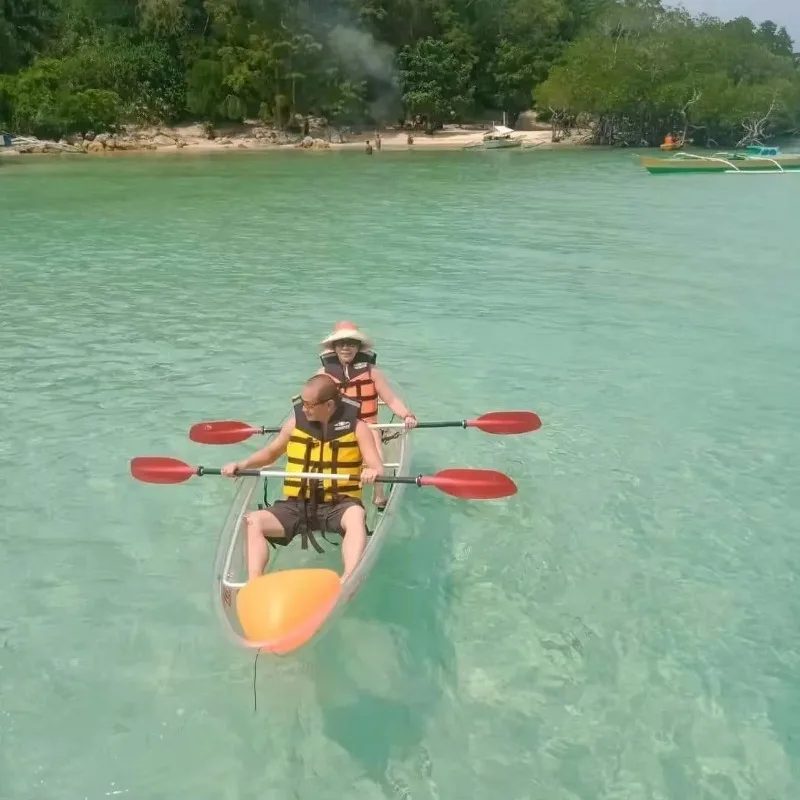 

Double Decker Transparent Kayak with Transparent Crystal Ocean Design At The Bottom, Suitable for Lake Fishing