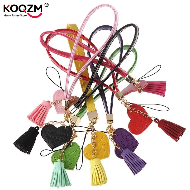 Love Heart Tassel Hand Wrist Lanyard Phone Straps Camera USB Flash Drives String Keychains