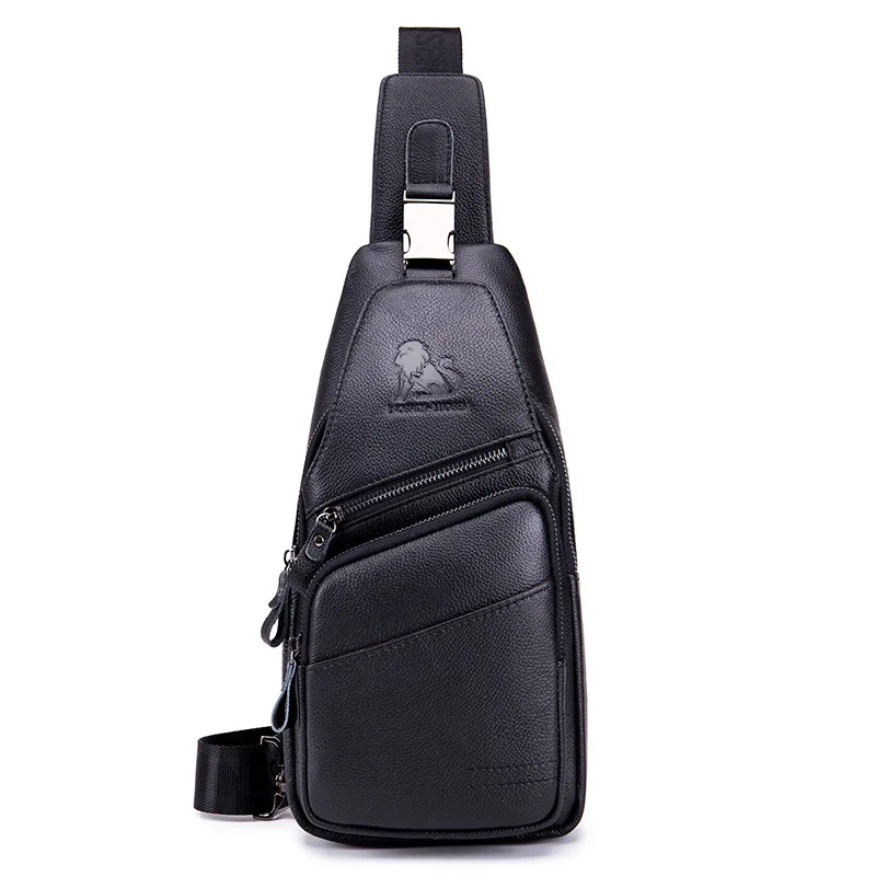 Men's leather chest bag retro casual shoulder bag large capacity mobile phone storage head layer cowhide chest bag