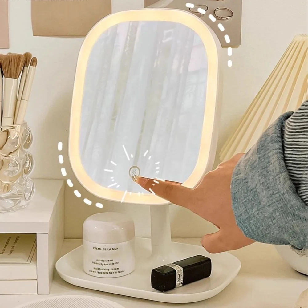 Rotating LED Cosmetic Mirror with Dimmable Three-color Light Touch Sensor Switch LED Vanity Mirror Light Up Your Beauty Folding