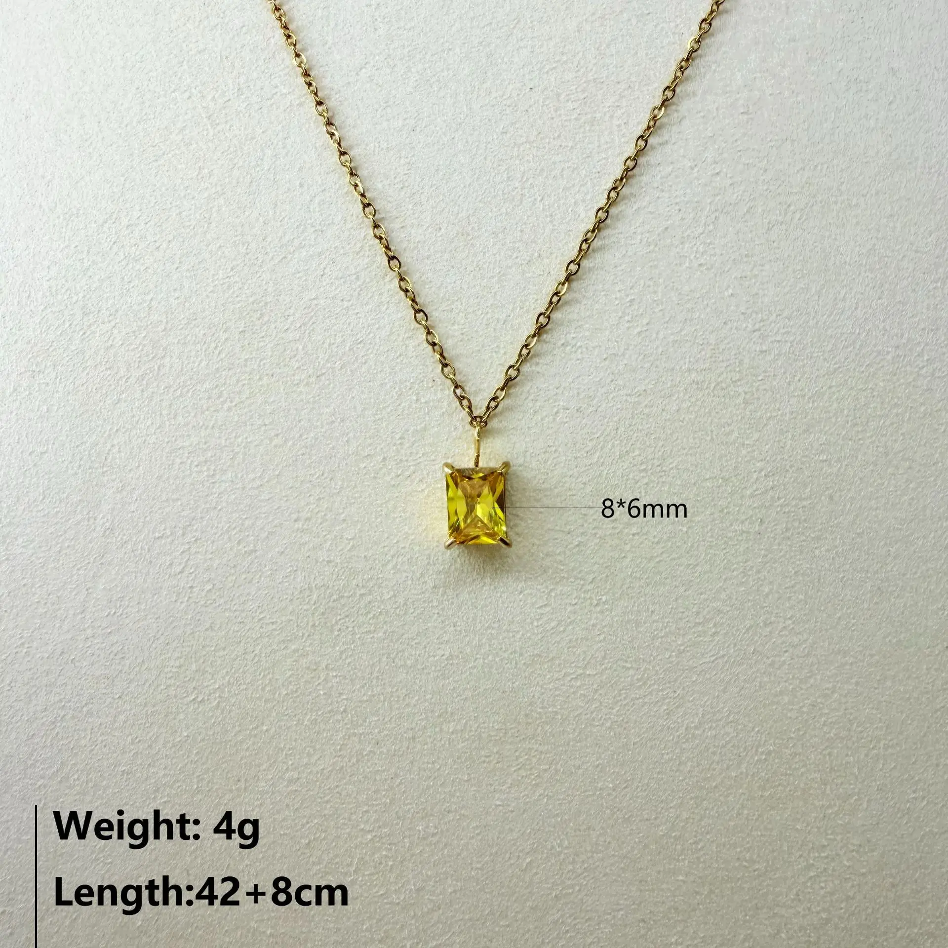 Rechteckige Halskette mit Zirkonia-Anhänger für Damen, mehrfarbig, klare Steine, Schlüsselbeinkette, minimalistischer Choker, edler Schmuck – Detail 7