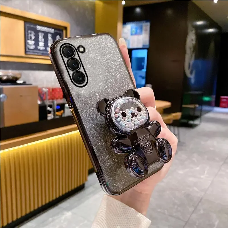 Glitter Plating 6D Bear Bracket Stand Phone Holder Case For Motorola Moto G84 G24 G14 G54 G13 G23 G53 G73 G72 E22 E32 Soft Cover