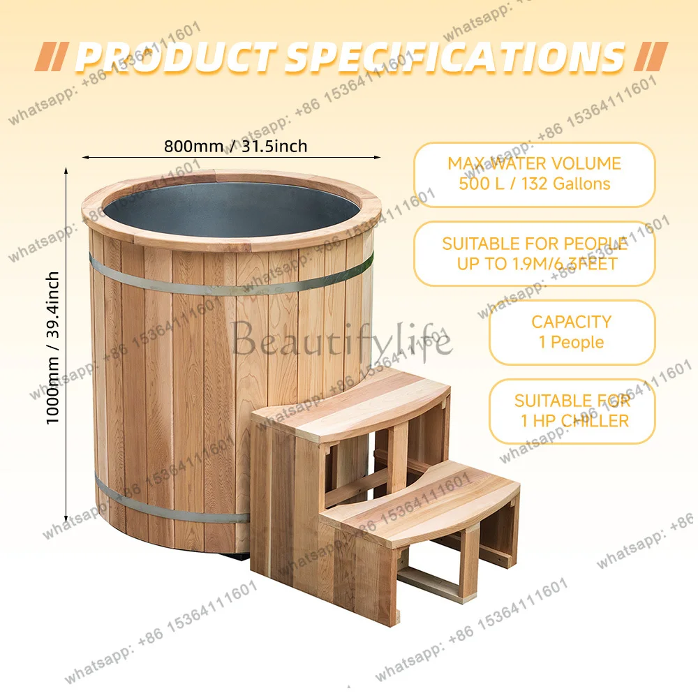 PG New Design Wooden Ice Bath Cold Plunge Tub 1 Person Freestanding Style Complete With Chiller And Water Filter Equipment