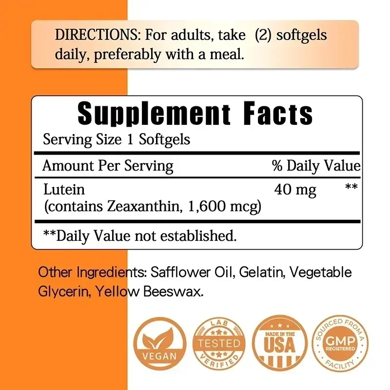 Lutein 40 mg - Improve Eye Edema, Protect Eyes, Supports Retina and Macula Health, Improve Visual Clarity, Enhance Immunity