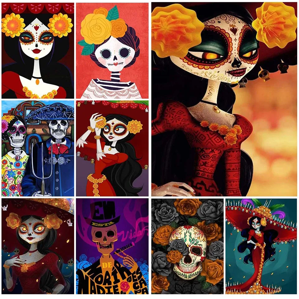 Mexico Death Day Grimace Girl 5D Diy Diamond Painting Day of the Dead Full Drill Diamond Mosaic Embroidery Wall Art Home Decor