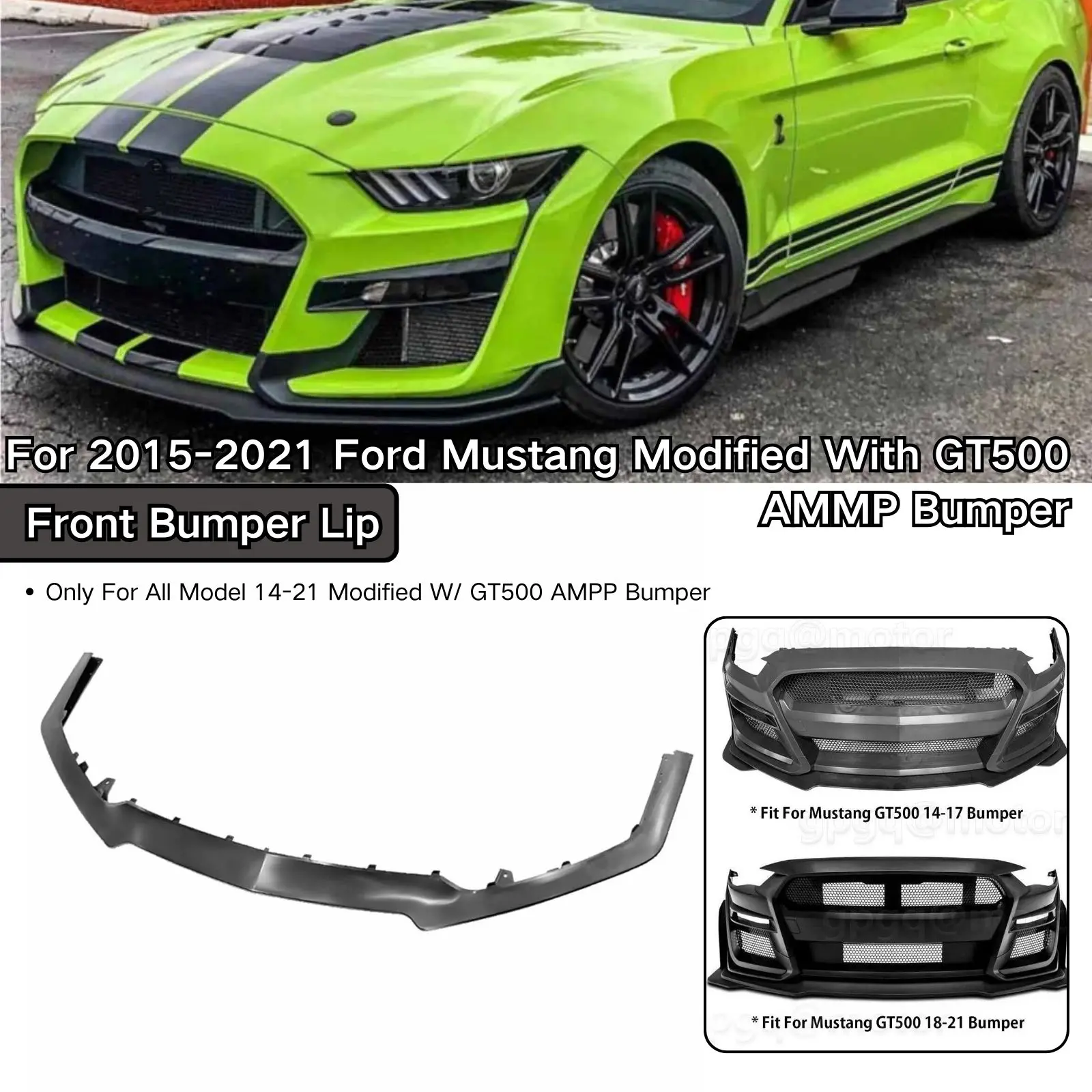 

Front Bumper Lip For 2015-2021 Ford Mustang With Modified GT500 AMMP Bumper Car Accessories Body Kit Matte Black GT500 Style
