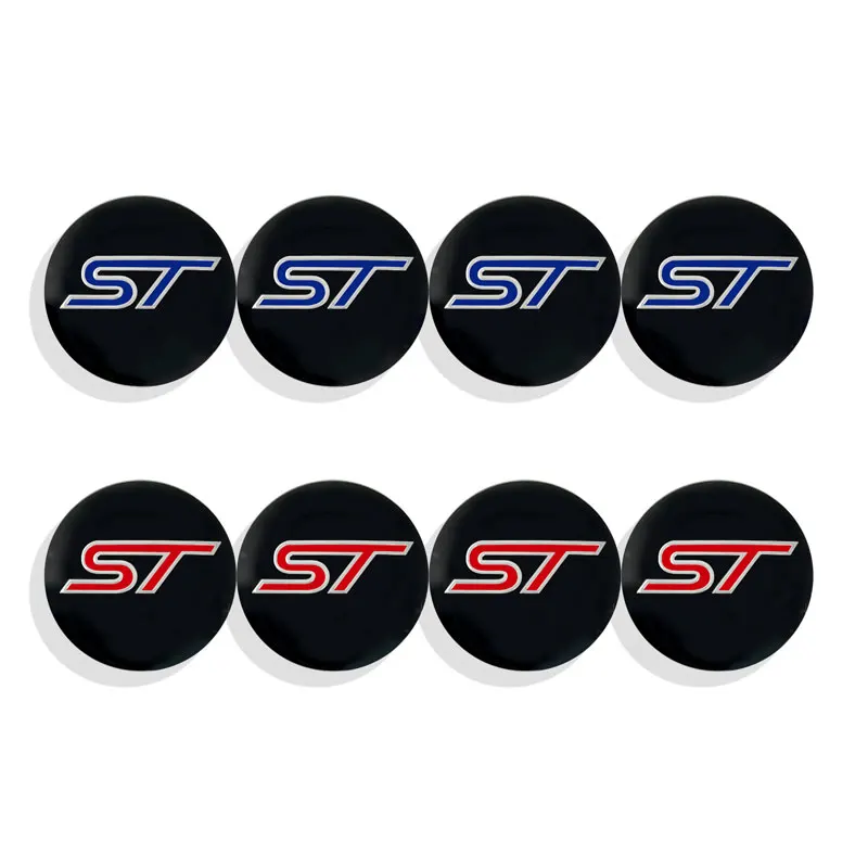 Car Styling 4Pcs 56mm ST Emblem Badge Car Wheel Center Cover Stickers For Ford Focus Fiesta Ecosport ST Line Mondeo Accessories