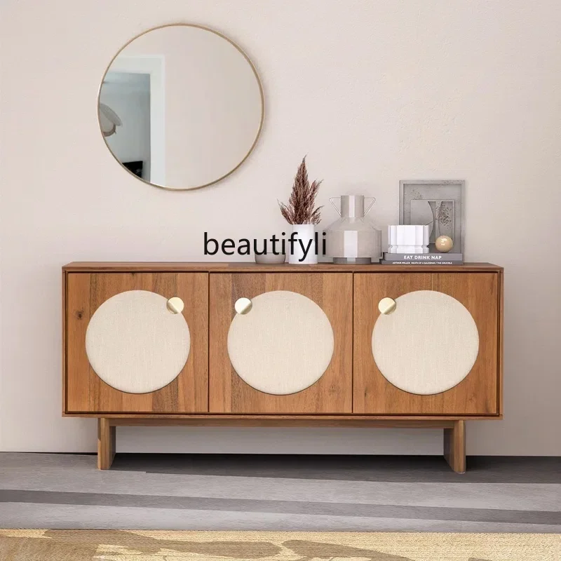 

Nordic solid wood log dining side cabinet Villa star hotel clubhouse floor tableware storage cabinet
