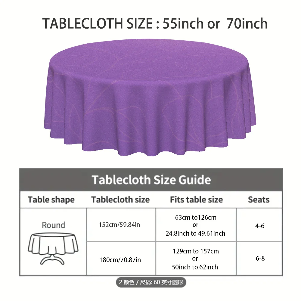 Round tablecloth, light purple floral design, suitable for birthdays, weddings, anniversaries, Christmas, New Year