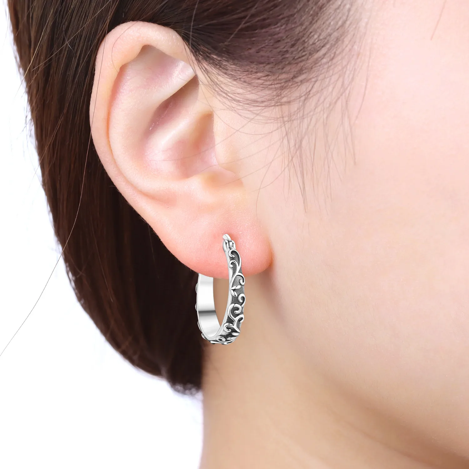 Cycuff الأصلي 925 فضة نحت خمر العنب كرمة أقراط النساء هوب القرط الذكرى مجوهرات هدايا العصرية #2