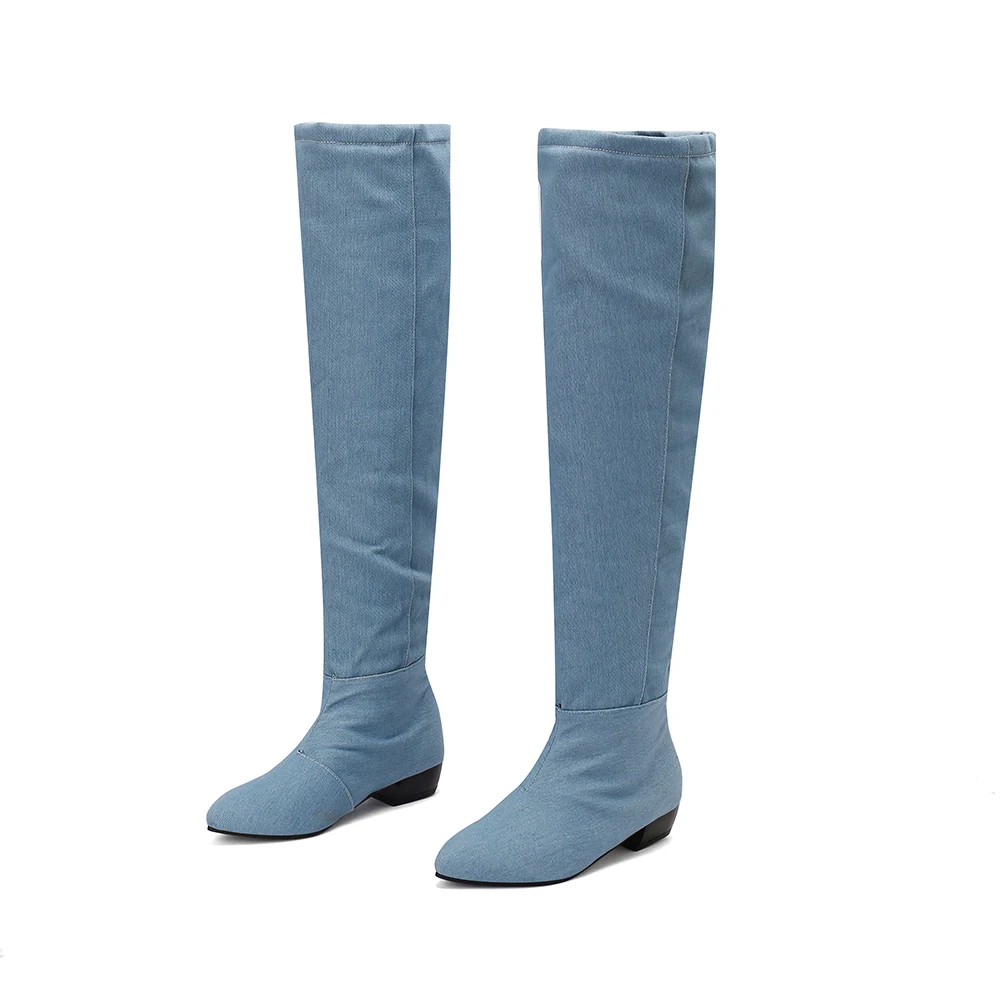 Winter New Mature Black Blue Women Over the Knee High Boots Slouch Low Square Heels Lady Dress Shoes Plus Big Size 11 43 46 48 view 2
