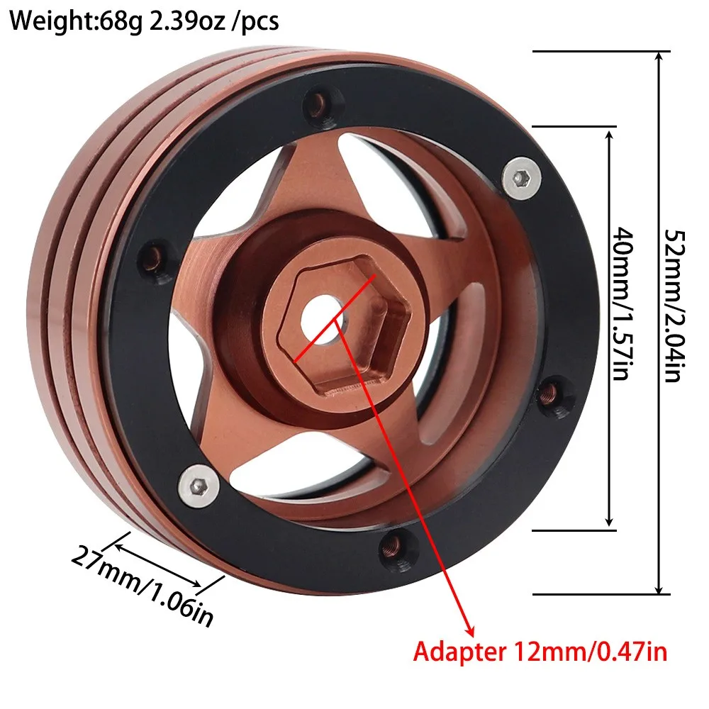 1.9 Metal Beadlock Five-pointed Star Hole Wheel Hub Rim For 1/10 Rc Crawler Axial Scx10 Axi03007 Yikong Trx4 Trx6 Rgt Redcat D90