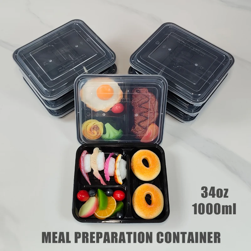 3-Compartment 34 Oz/1000 Ml, 12/35 Pieces, Leak-Proof Meal Prep Containers, Separate Food Containers, Stackable, Suitable for Microwave/Freezer/Dishwasher, Suitable for Office Lunches, School Lunches/Picnics/Gym/Cycling/Snacks/Fruit/Travel
