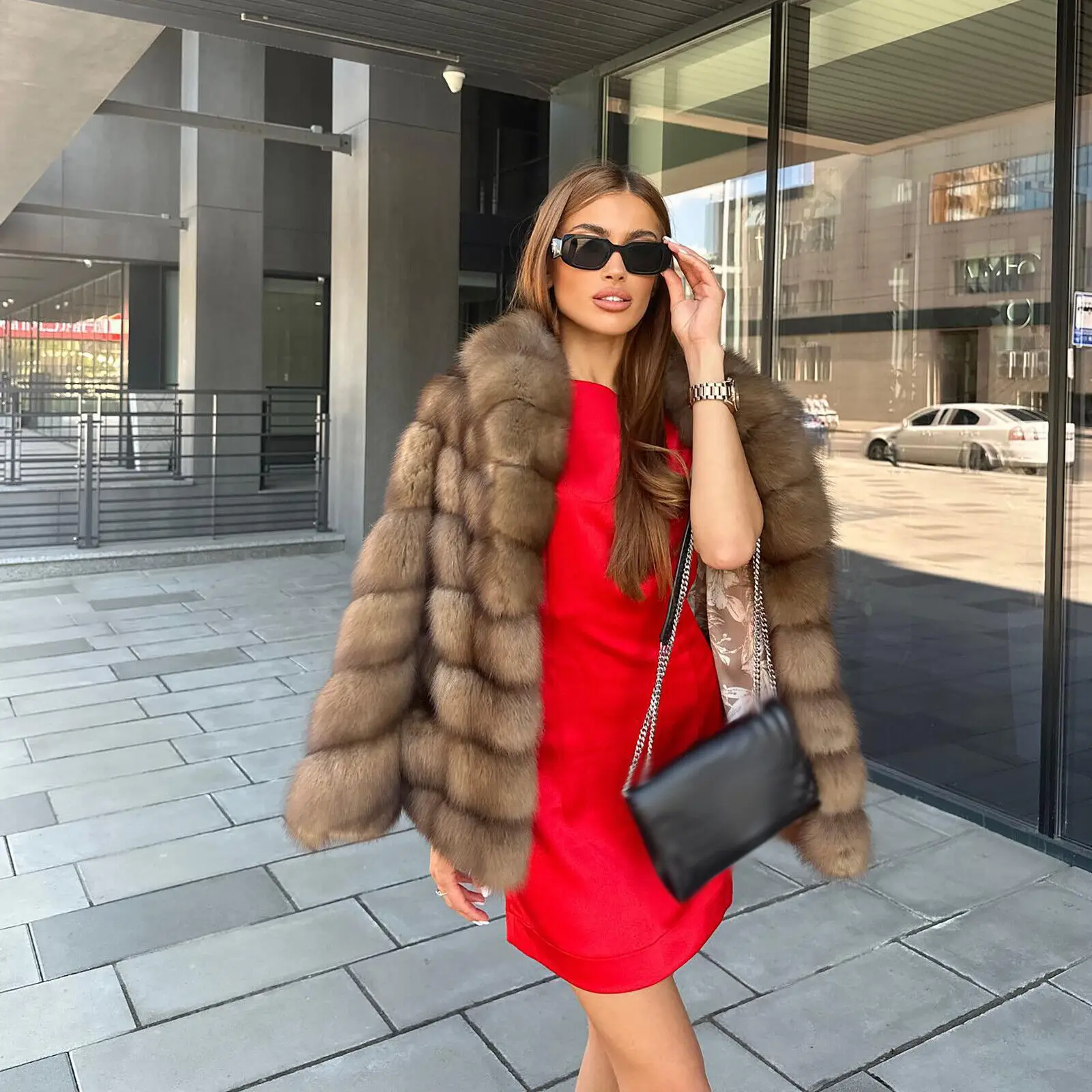 New Elegant Women Real Fox Fur Coat Fashion Mid-Length Natural Fur Thick Outwear Female Winter Genuine Fox Fur Warm Jacket